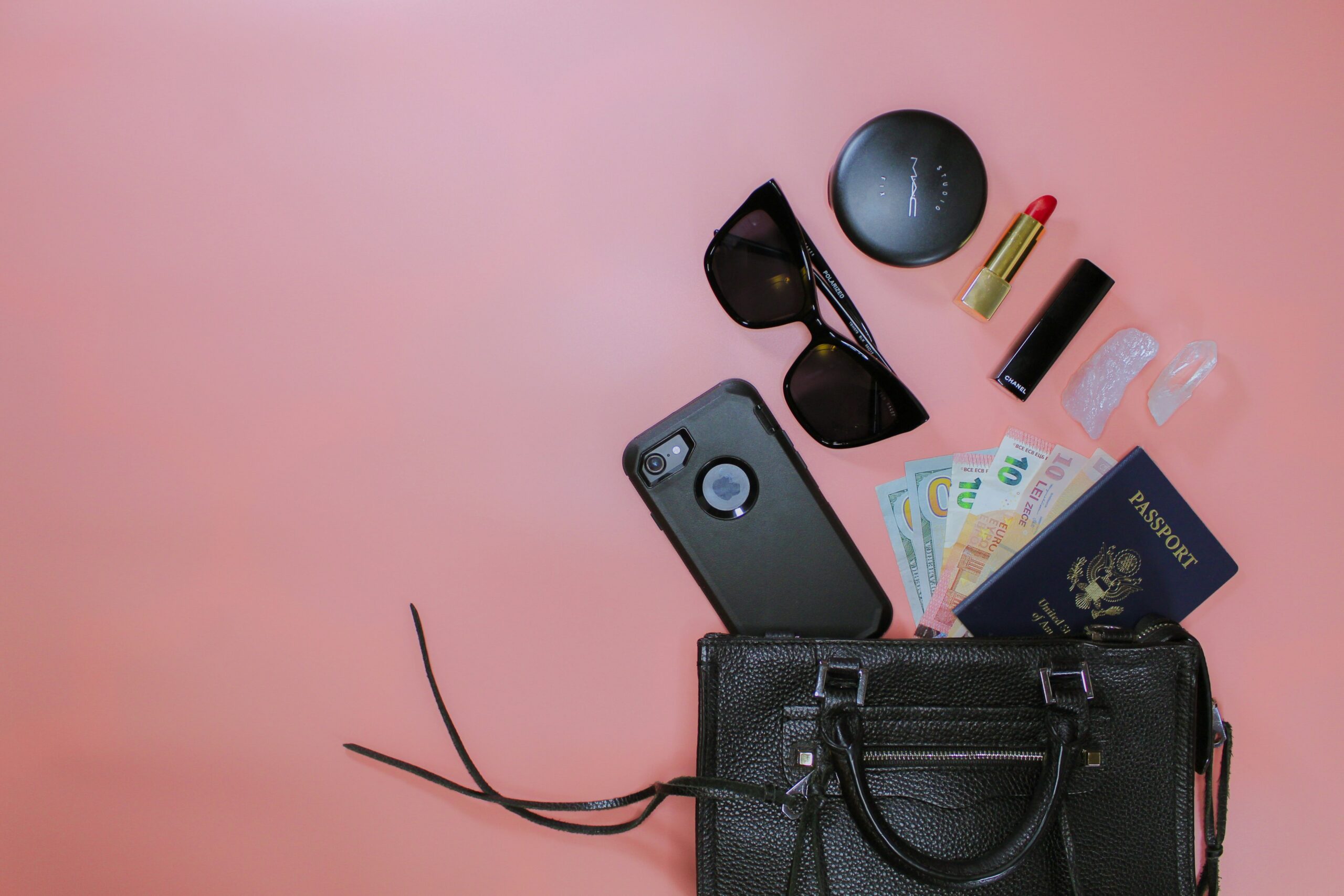 Infographic showing types of travel safety tools including credit cards, insurance, and personal alarms.